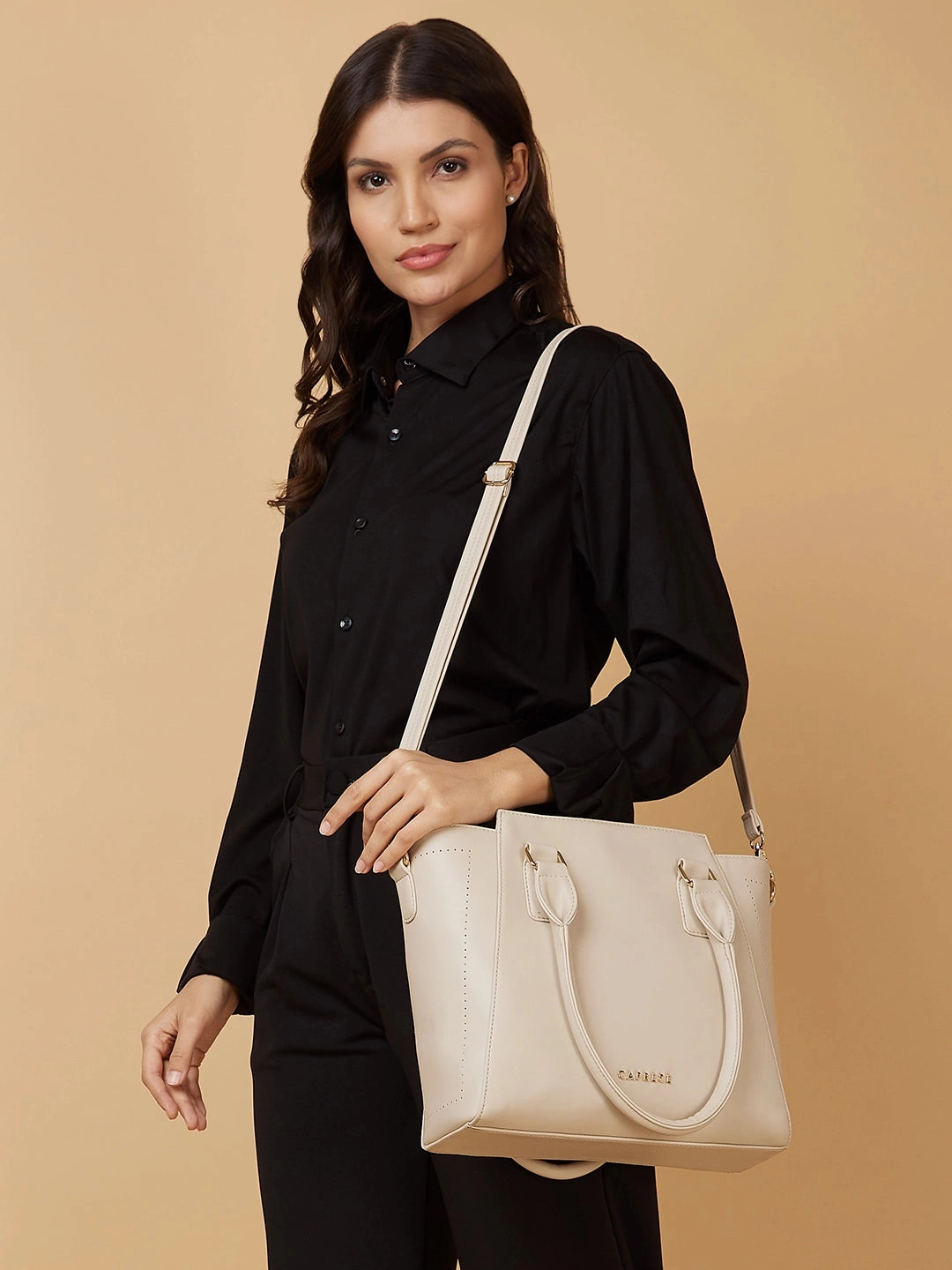 Caprese Solena Medium Beige Satchel Bag