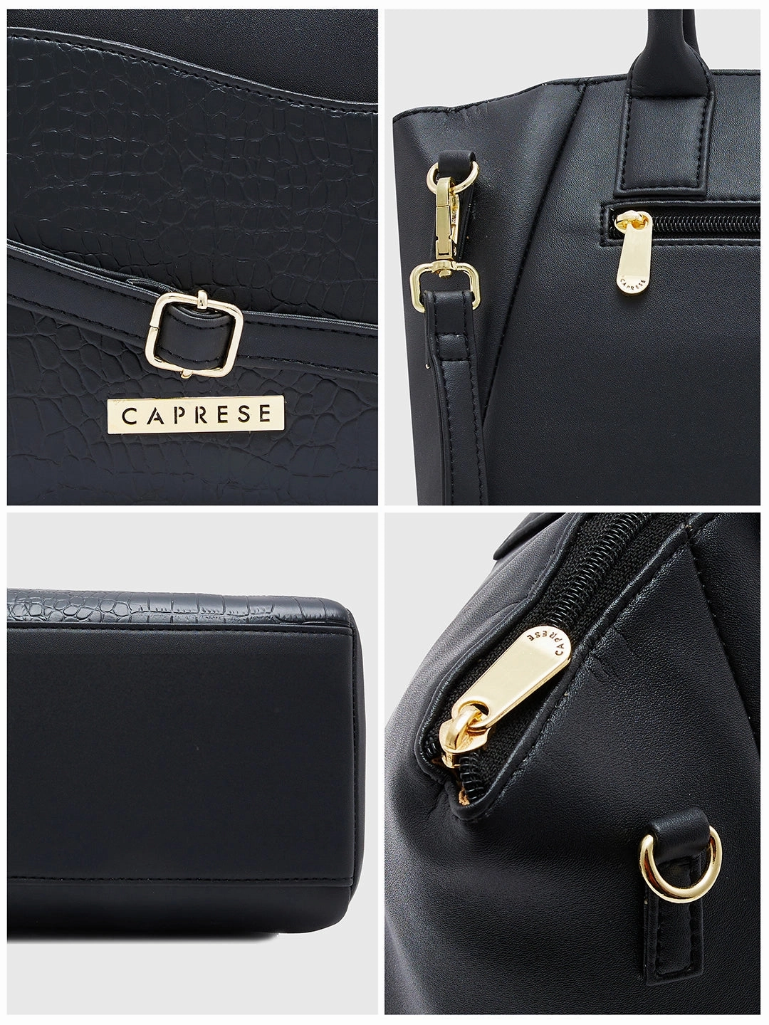 Caprese Tio Medium Black Satchel Bag