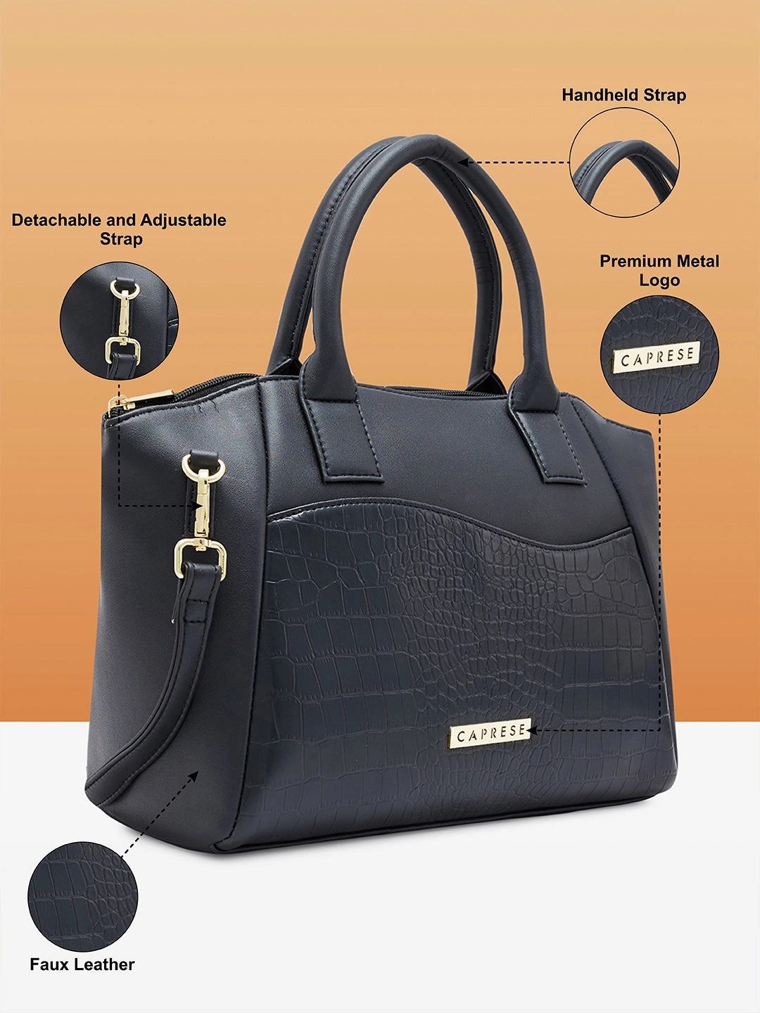 Caprese Tio Medium Black Satchel Bag