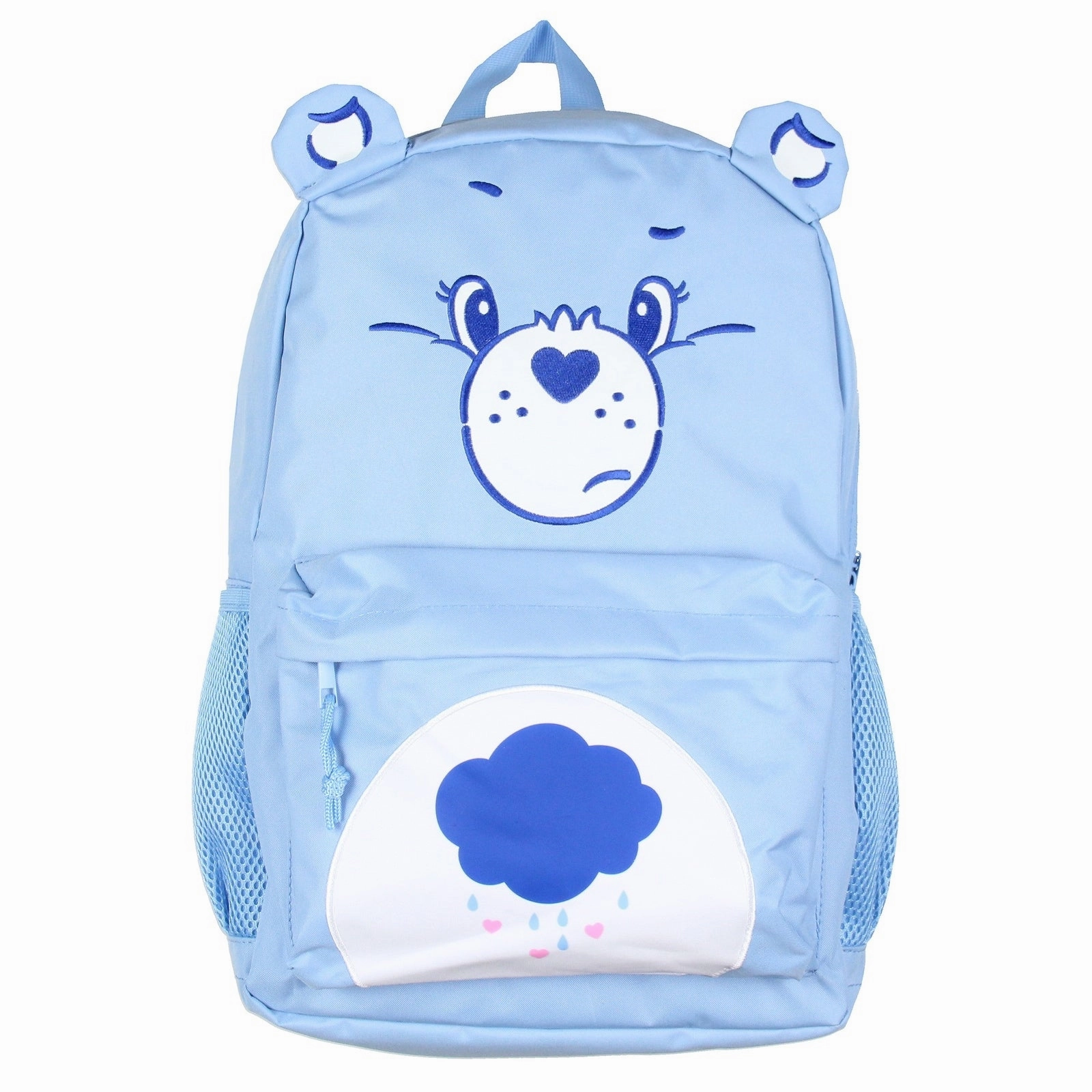 Care Bears Backpack Grumpy Bear Embroidered Face with Rain Cloud Belly Badge and 3D Ears Laptop School Travel Backpack