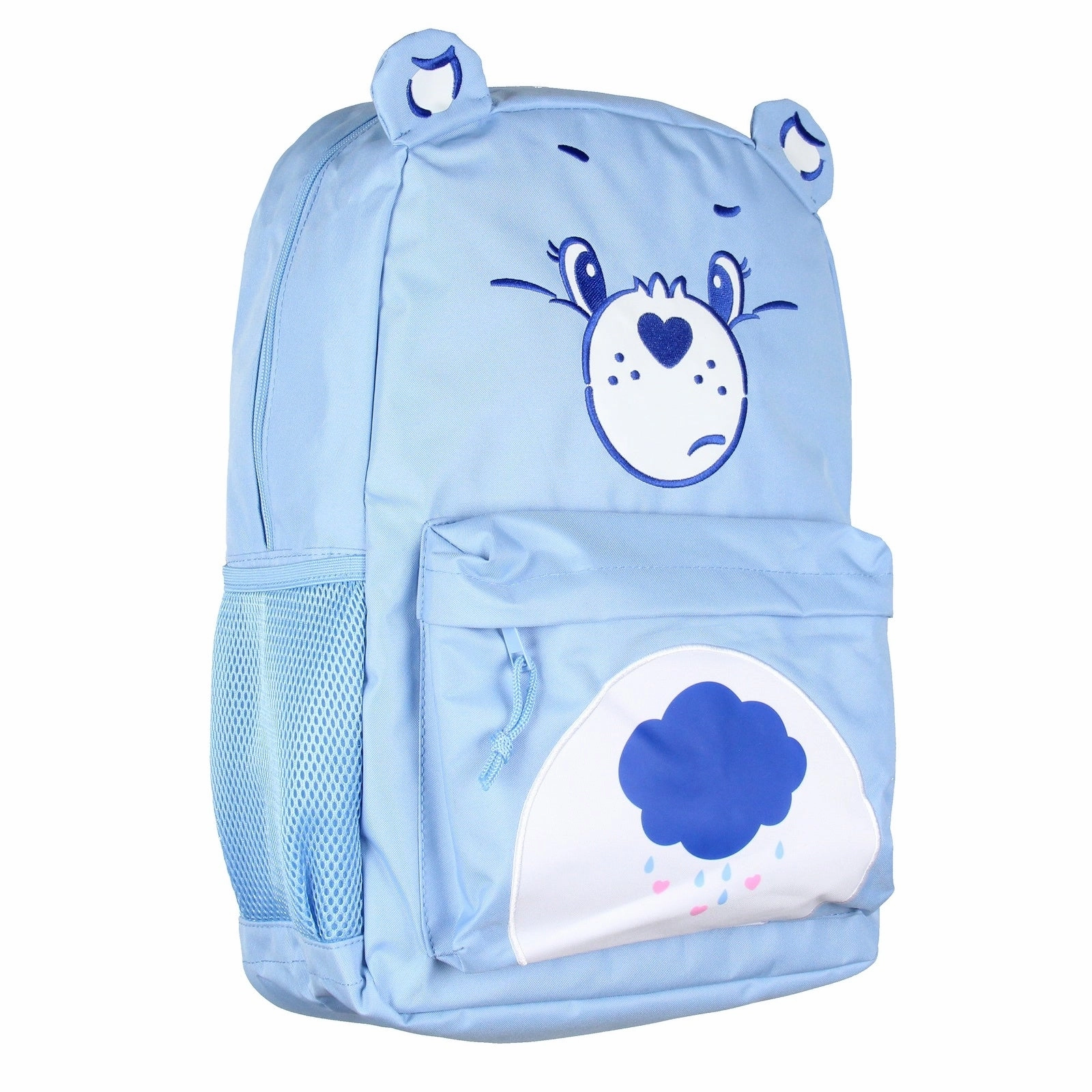 Care Bears Backpack Grumpy Bear Embroidered Face with Rain Cloud Belly Badge and 3D Ears Laptop School Travel Backpack