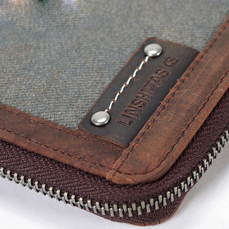 Casual Black Canvas Leather Men's Long Wallet Bifold Around Zip Wallets Clutch Purse For Men