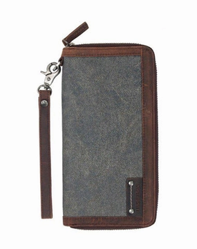 Casual Black Canvas Leather Men's Long Wallet Bifold Around Zip Wallets Clutch Purse For Men