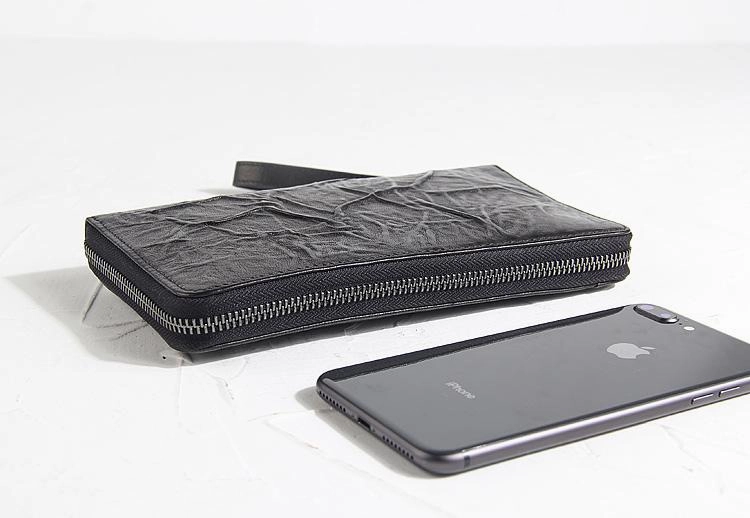 CASUAL BLACK LEATHER MEN'S Bifold Long Wallet Clutch Wallet BLACK Wristlet Wallets FOR MEN
