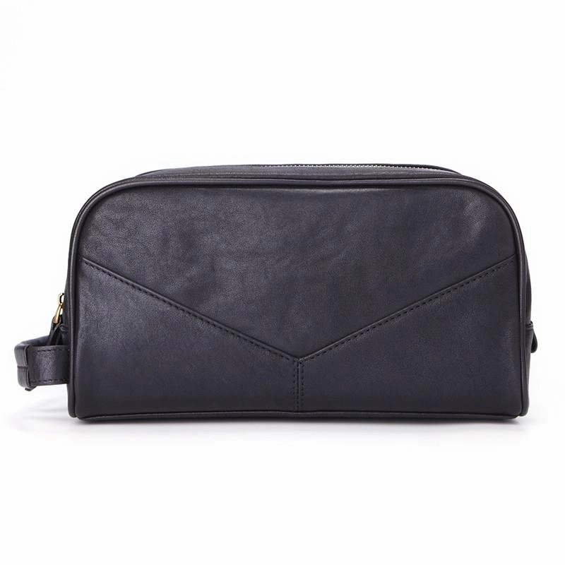 Casual Black Leather Men's Wristlet Bag Double Zipper Clutch Bag For Men