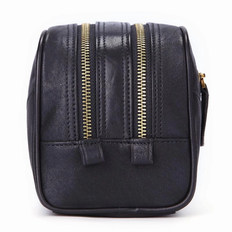 Casual Black Leather Men's Wristlet Bag Double Zipper Clutch Bag For Men