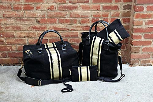 CB Station Brushed Canvas Weekender Black With Gold Paintstroke Stripes, 18 oz Canvas
