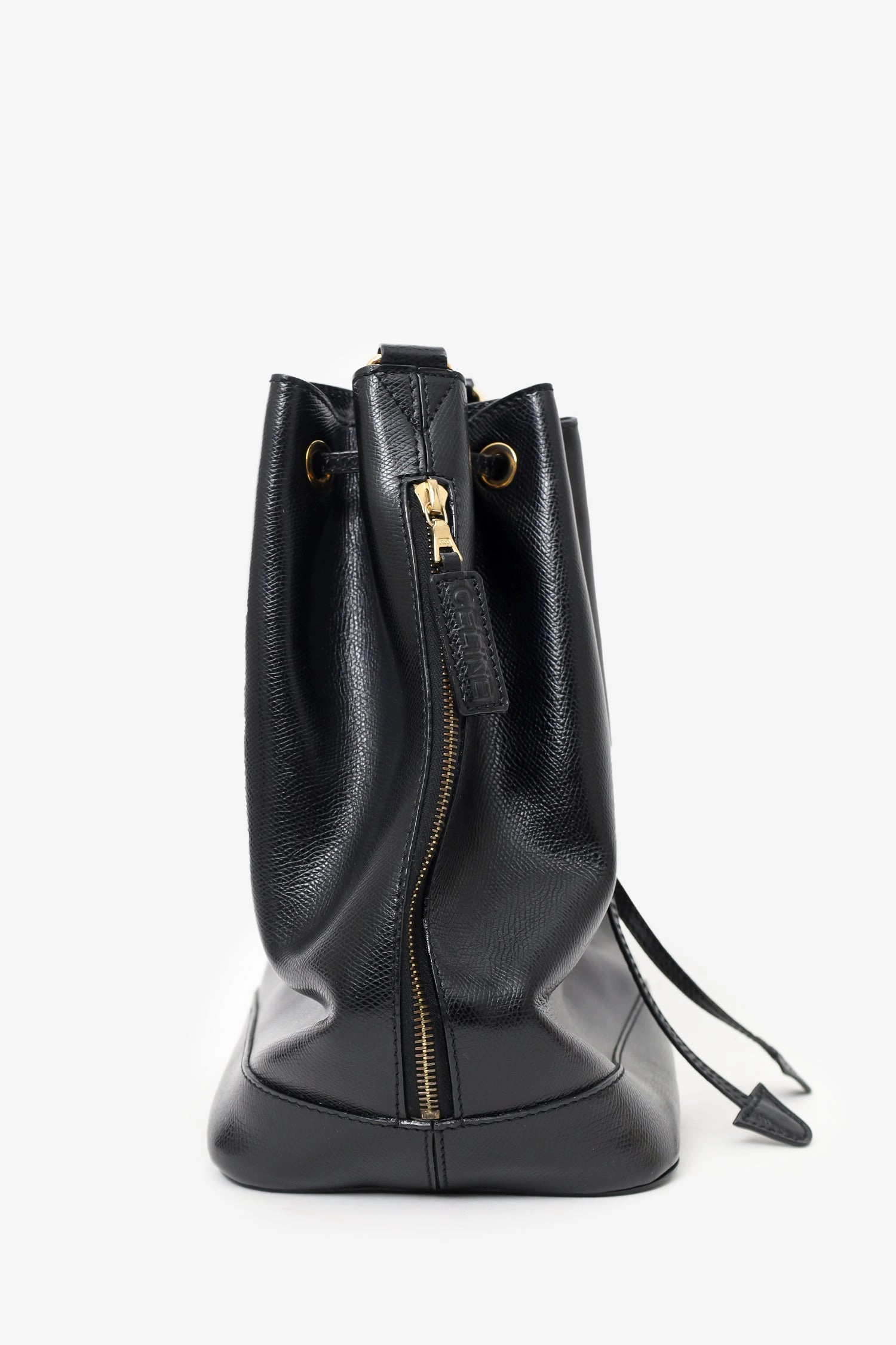 Celine Black Leather Plain Drawstring Bucket Bag