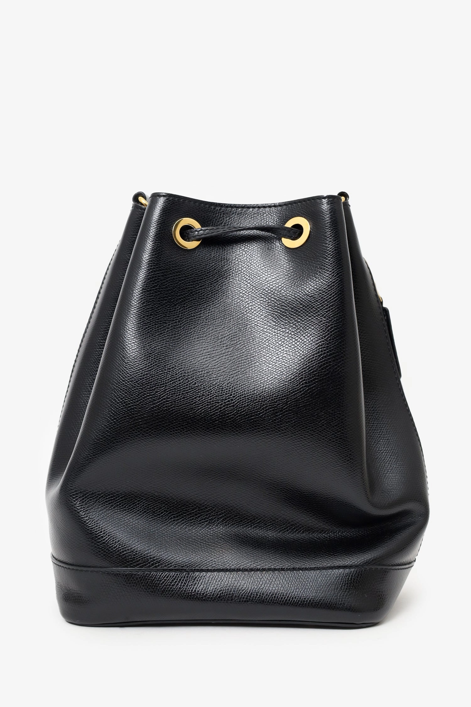 Celine Black Leather Plain Drawstring Bucket Bag