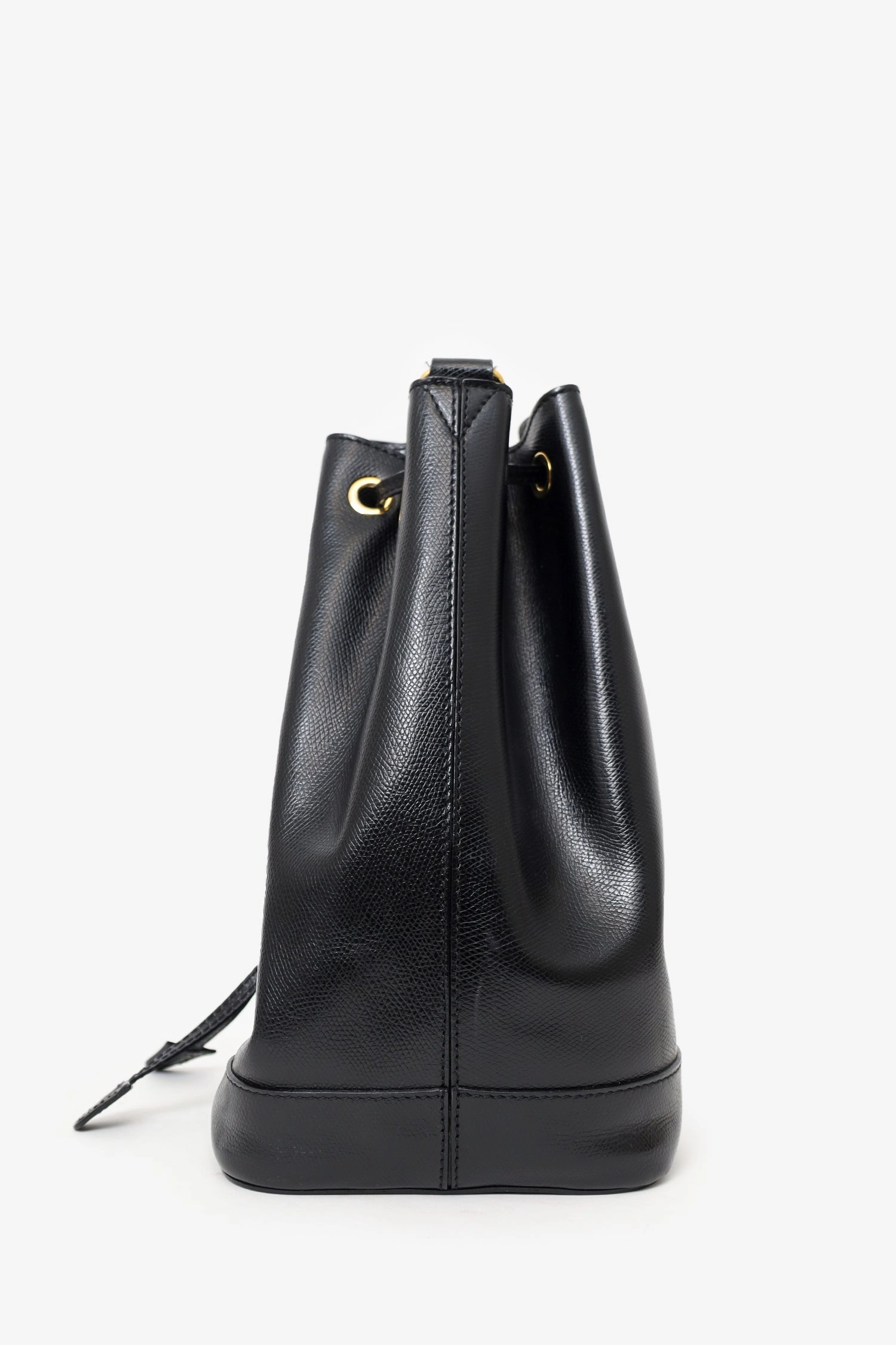 Celine Black Leather Plain Drawstring Bucket Bag