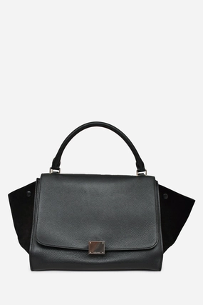 Celine Black Leather/Suede Trapeze Bag with Strap