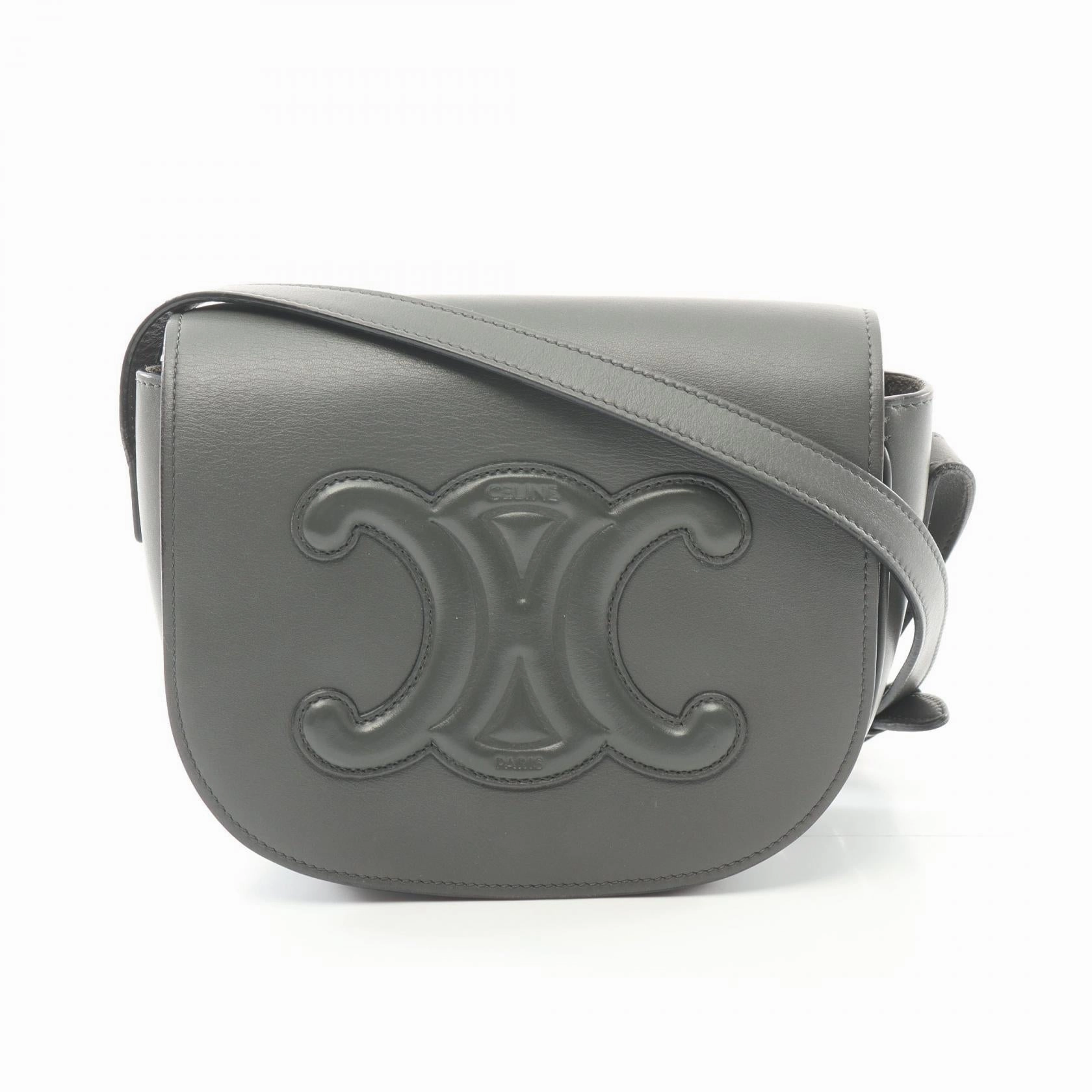Celine Leather Folco Triomphe Shoulder Bag