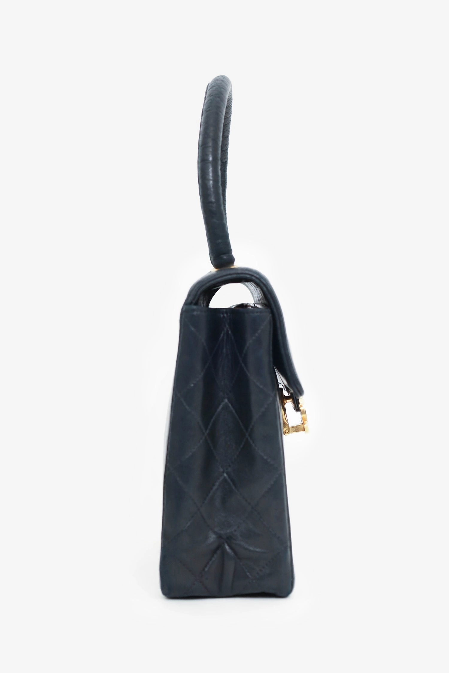 Chanel 1991-94 Black Vertical Quilted Lambskin Top Handle Bag