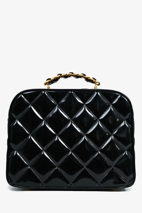 Chanel 1994-96 Black Patent Leather Large Vanity Case
