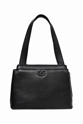 Chanel 1997-99 Black Caviar Leather Shoulder Bag with Matte Black CC