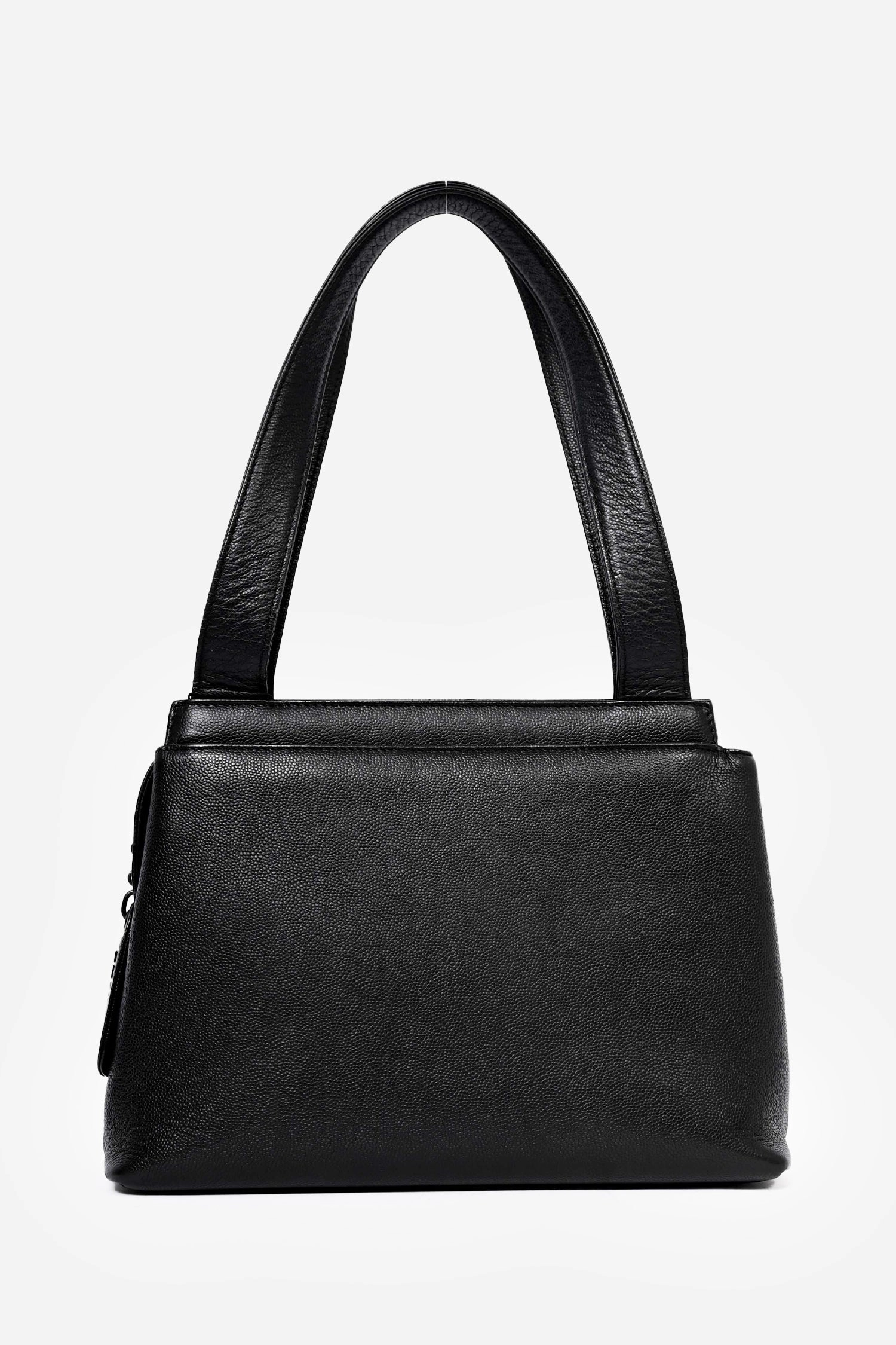 Chanel 1997-99 Black Caviar Leather Shoulder Bag with Matte Black CC