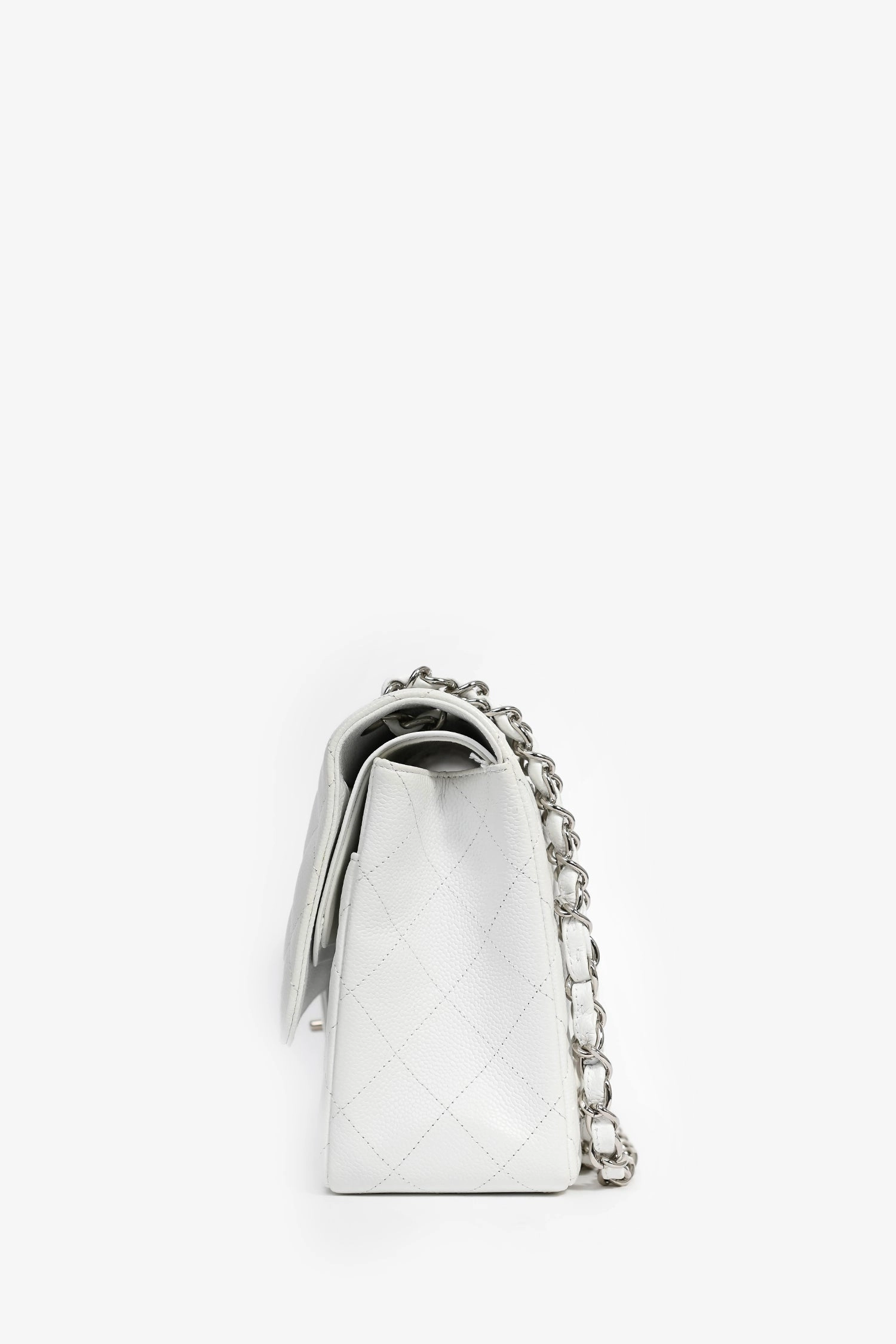 Chanel 2011 White Caviar Leather Jumbo Double Flap Shoulder Bag