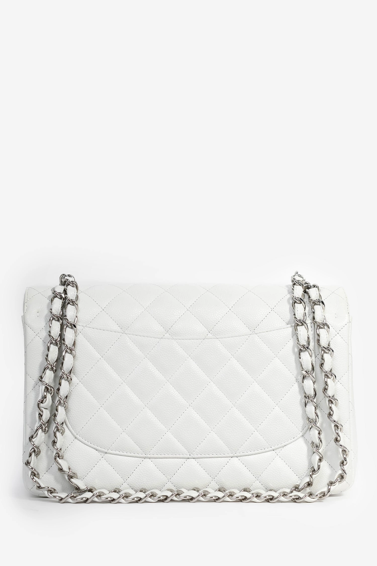 Chanel 2011 White Caviar Leather Jumbo Double Flap Shoulder Bag