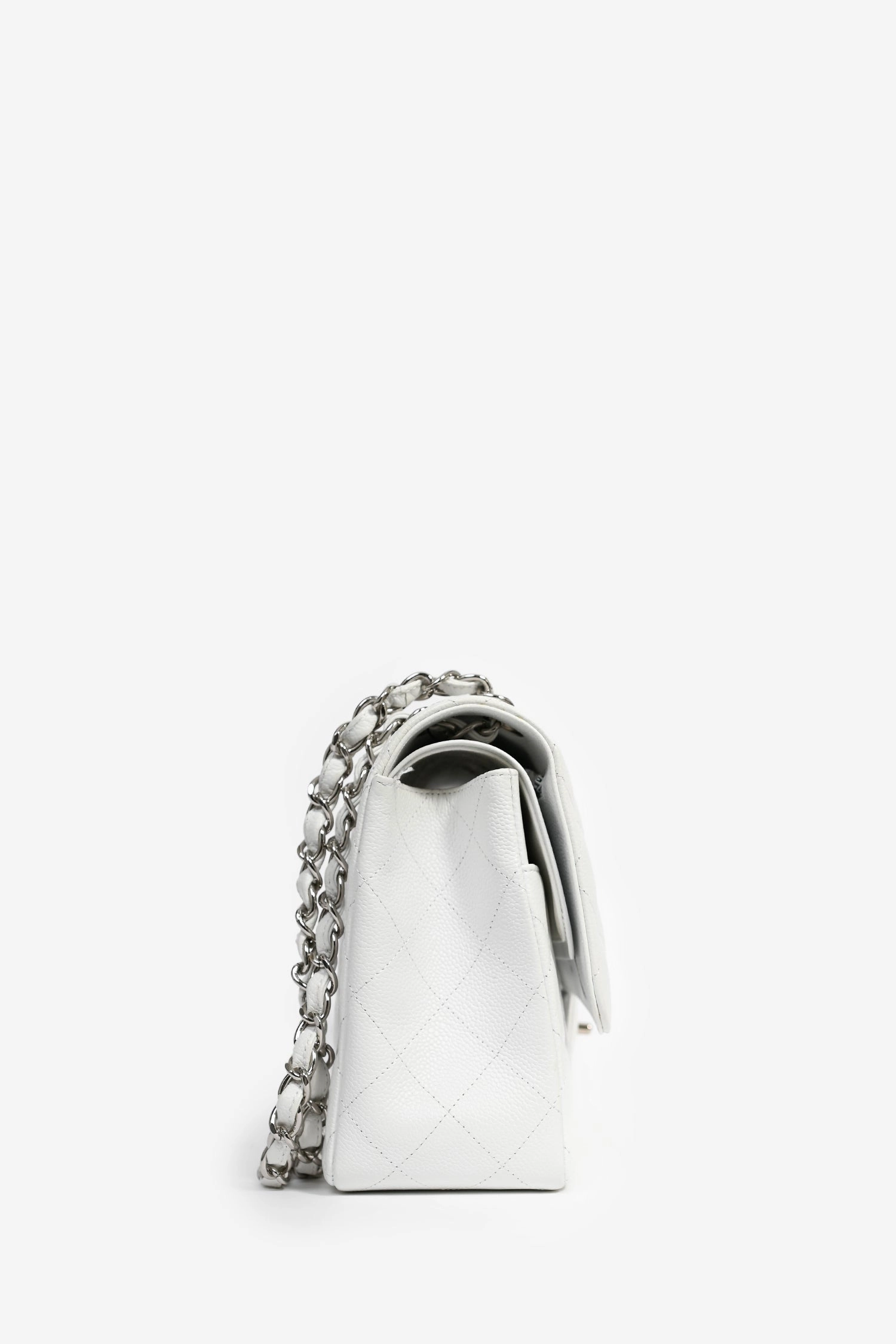 Chanel 2011 White Caviar Leather Jumbo Double Flap Shoulder Bag