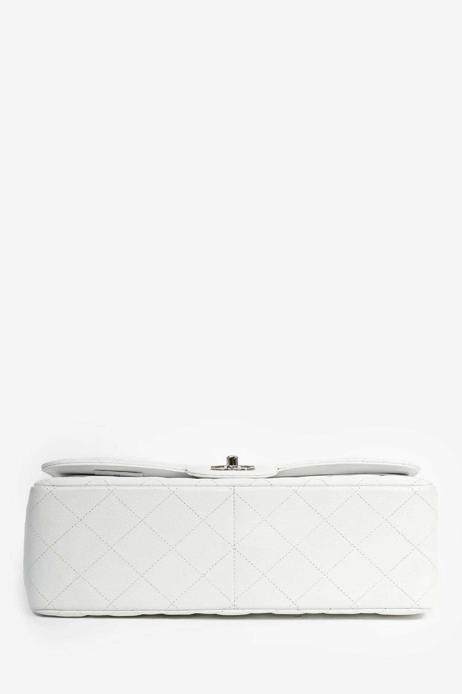 Chanel 2011 White Caviar Leather Jumbo Double Flap Shoulder Bag
