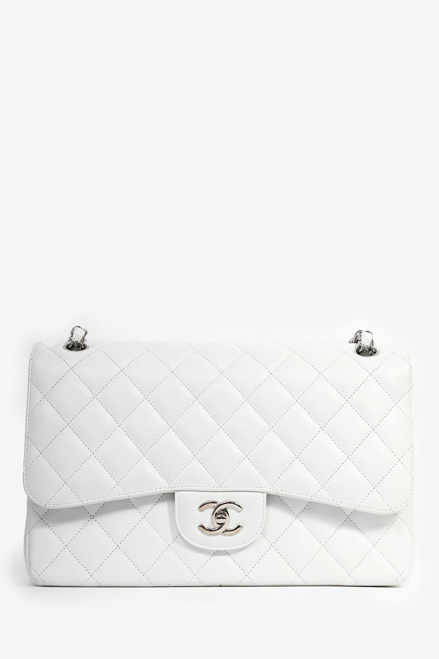 Chanel 2011 White Caviar Leather Jumbo Double Flap Shoulder Bag