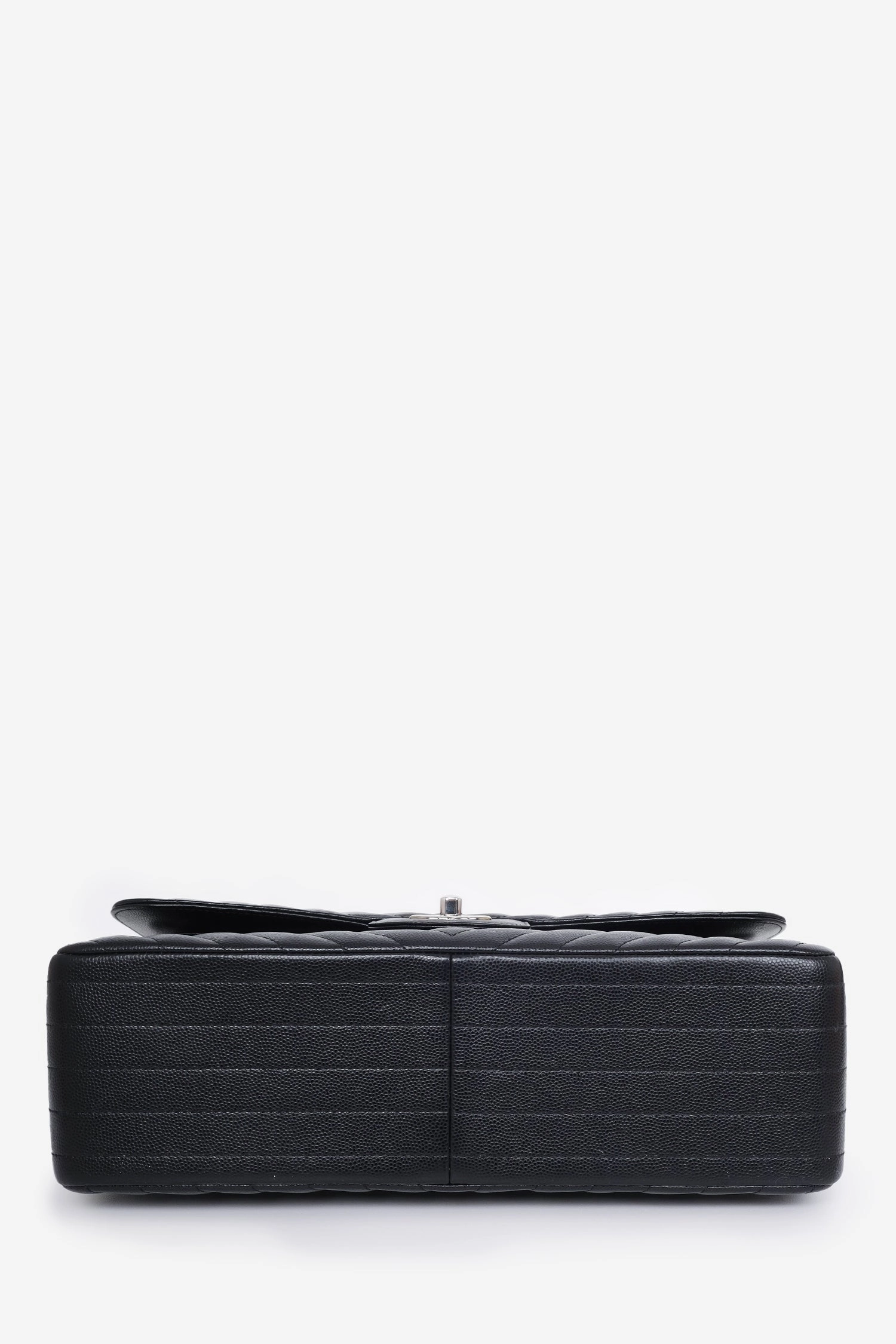 Chanel 2016-17 Black Chevron Caviar Leather Jumbo Double Flap