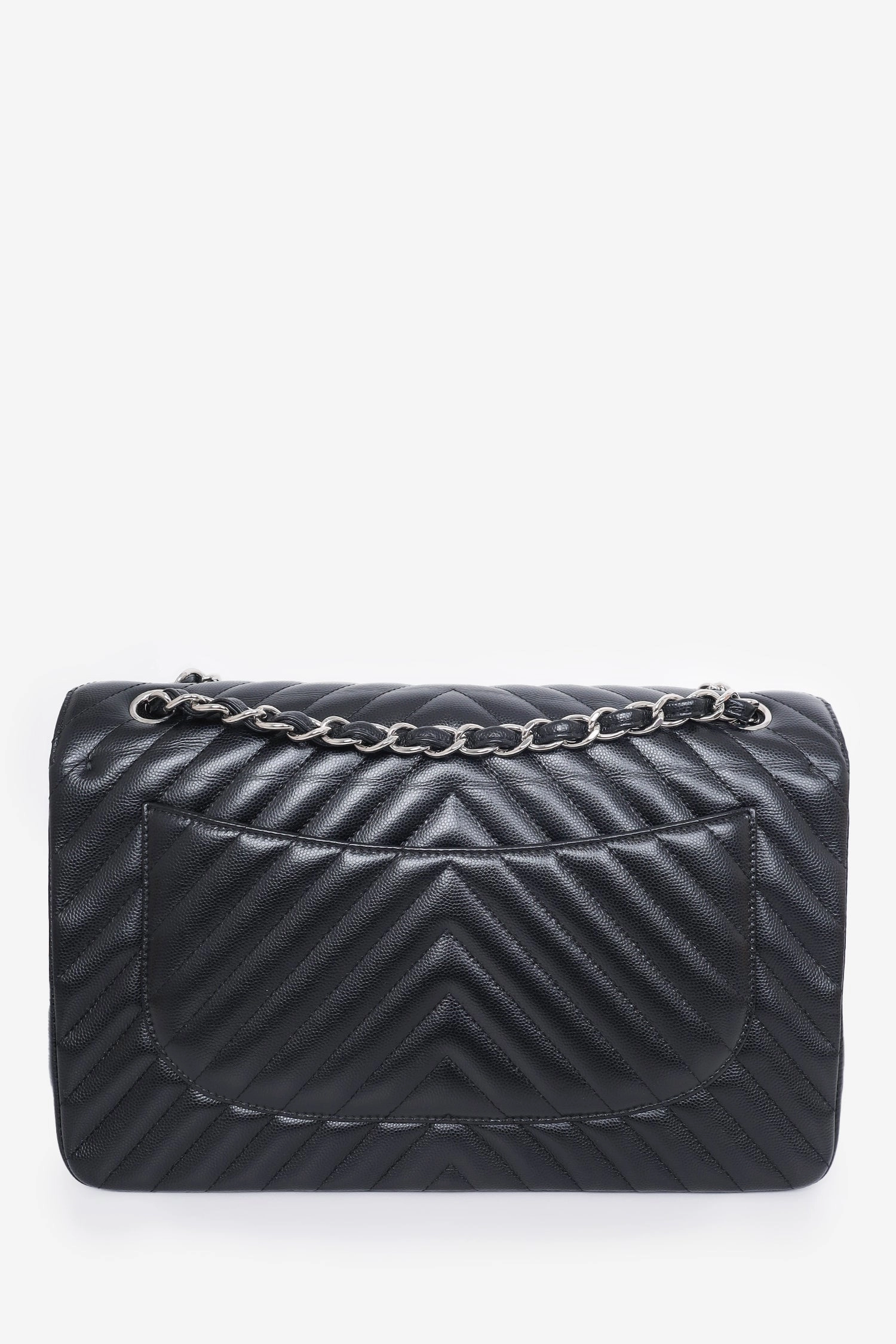 Chanel 2016-17 Black Chevron Caviar Leather Jumbo Double Flap