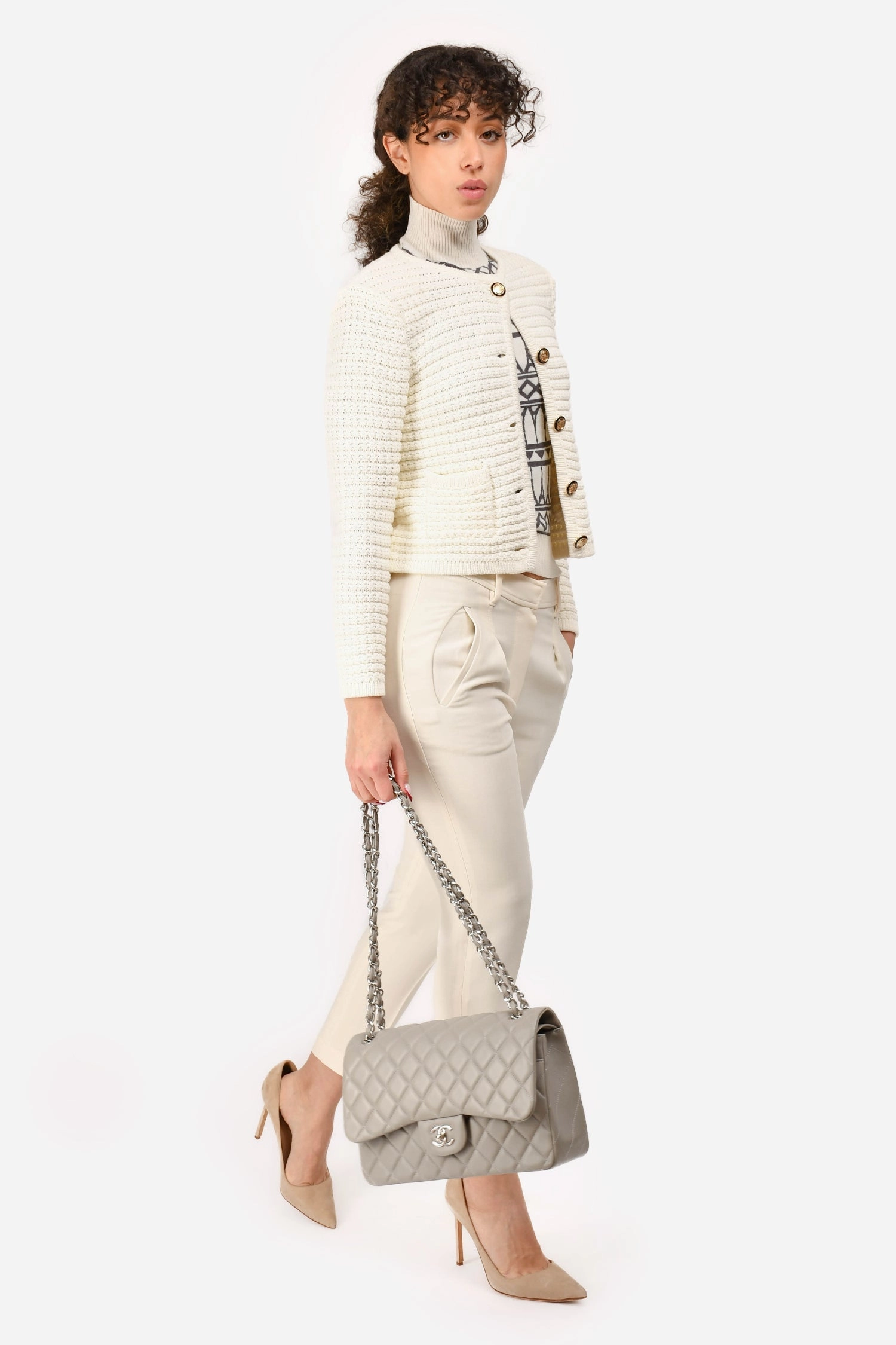 Chanel 2019/20 Grey Lambskin Leather Jumbo Double Flap