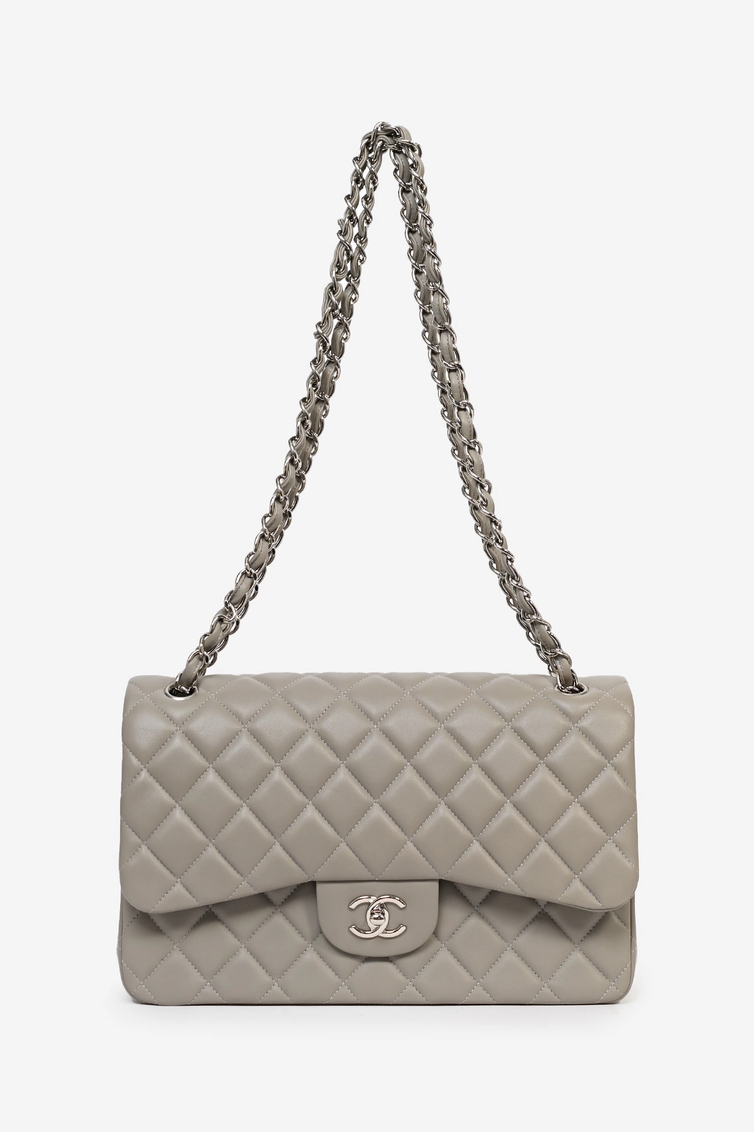 Chanel 2019/20 Grey Lambskin Leather Jumbo Double Flap