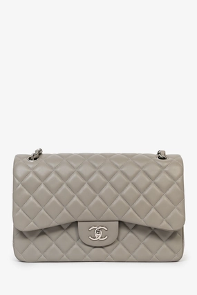 Chanel 2019/20 Grey Lambskin Leather Jumbo Double Flap