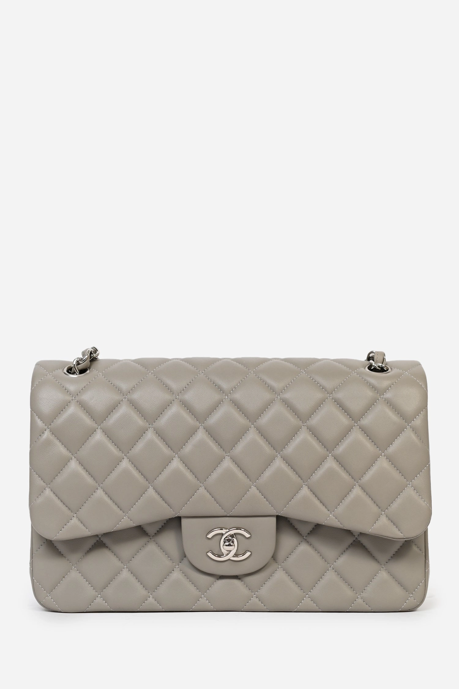 Chanel 2019/20 Grey Lambskin Leather Jumbo Double Flap