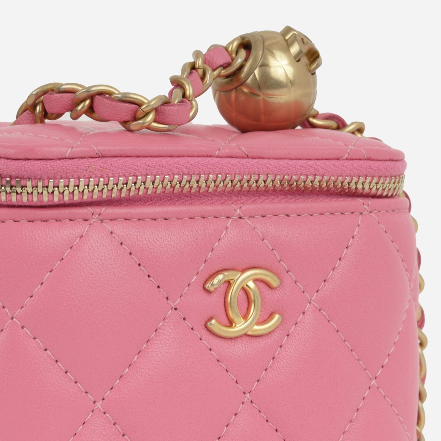 Chanel - Mini Vanity on Pearl Chain - Fuschia Pink Lambskin AGHW - Pre-loved - 2019