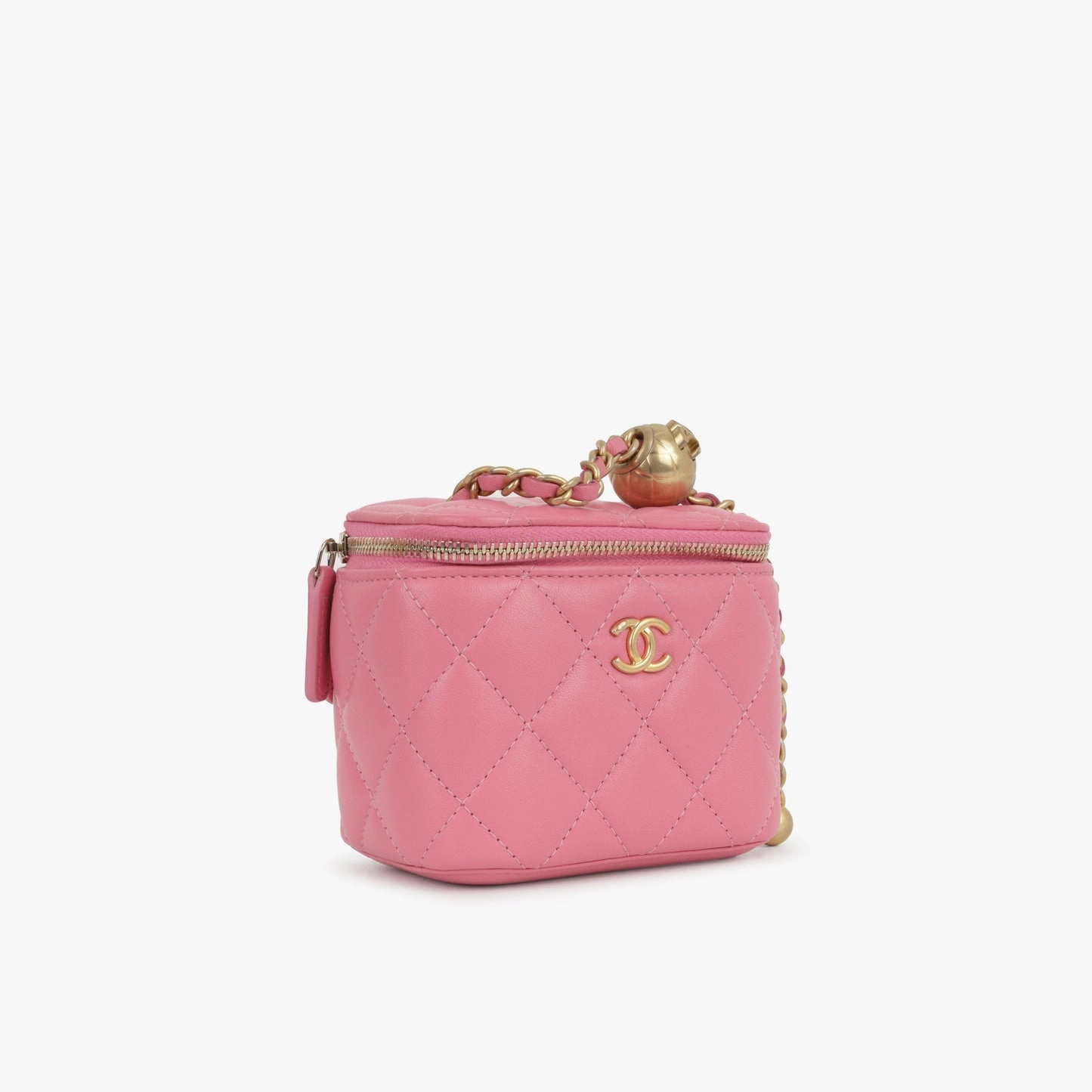 Chanel - Mini Vanity on Pearl Chain - Fuschia Pink Lambskin AGHW - Pre-loved - 2019