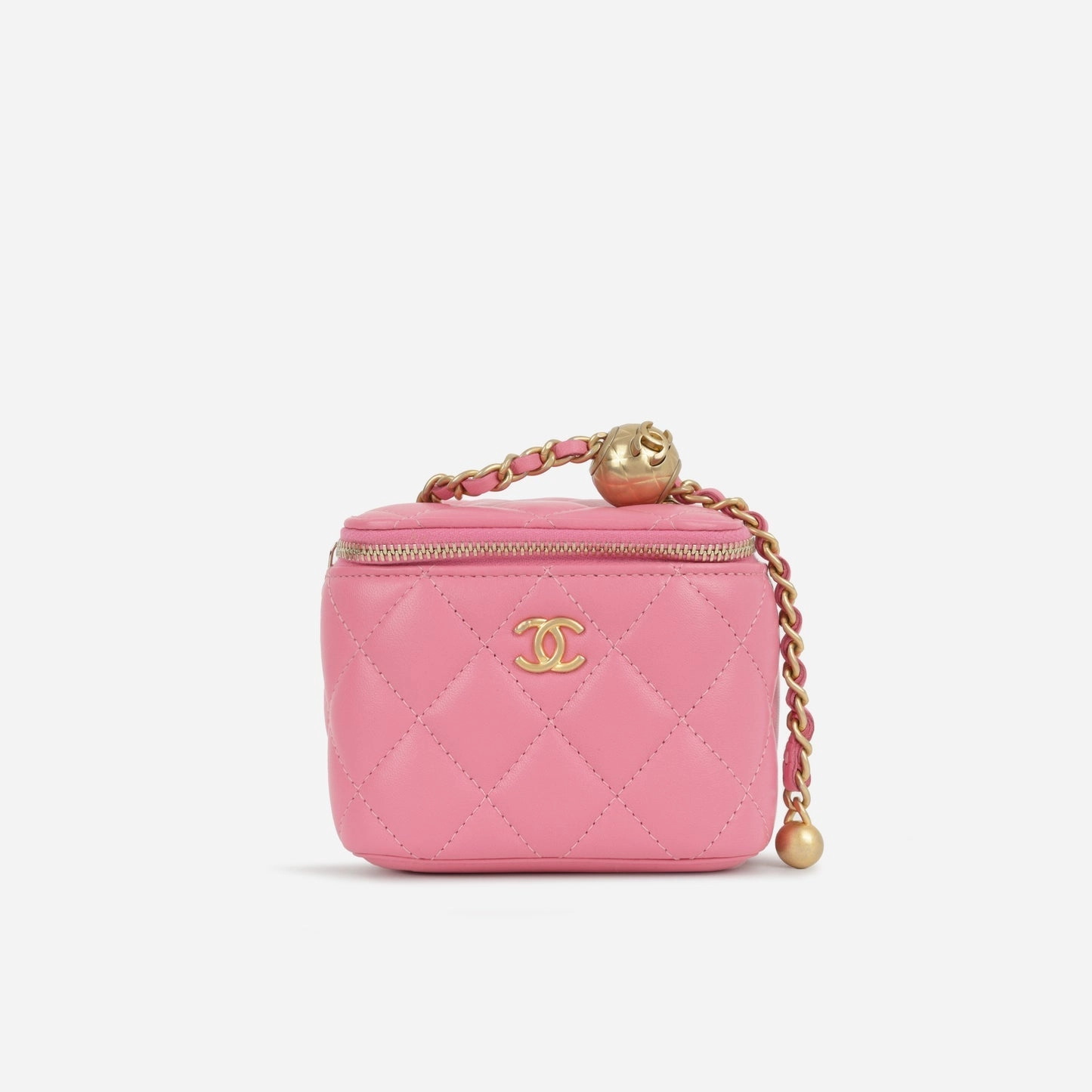 Chanel - Mini Vanity on Pearl Chain - Fuschia Pink Lambskin AGHW - Pre-loved - 2019