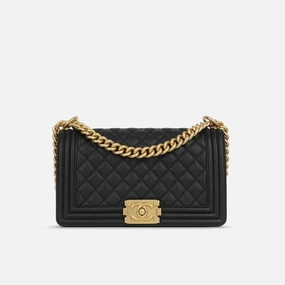 Chanel - Old Medium Boy Bag - Black Quilted Caviar GHW - Pre-Loved - 2016
