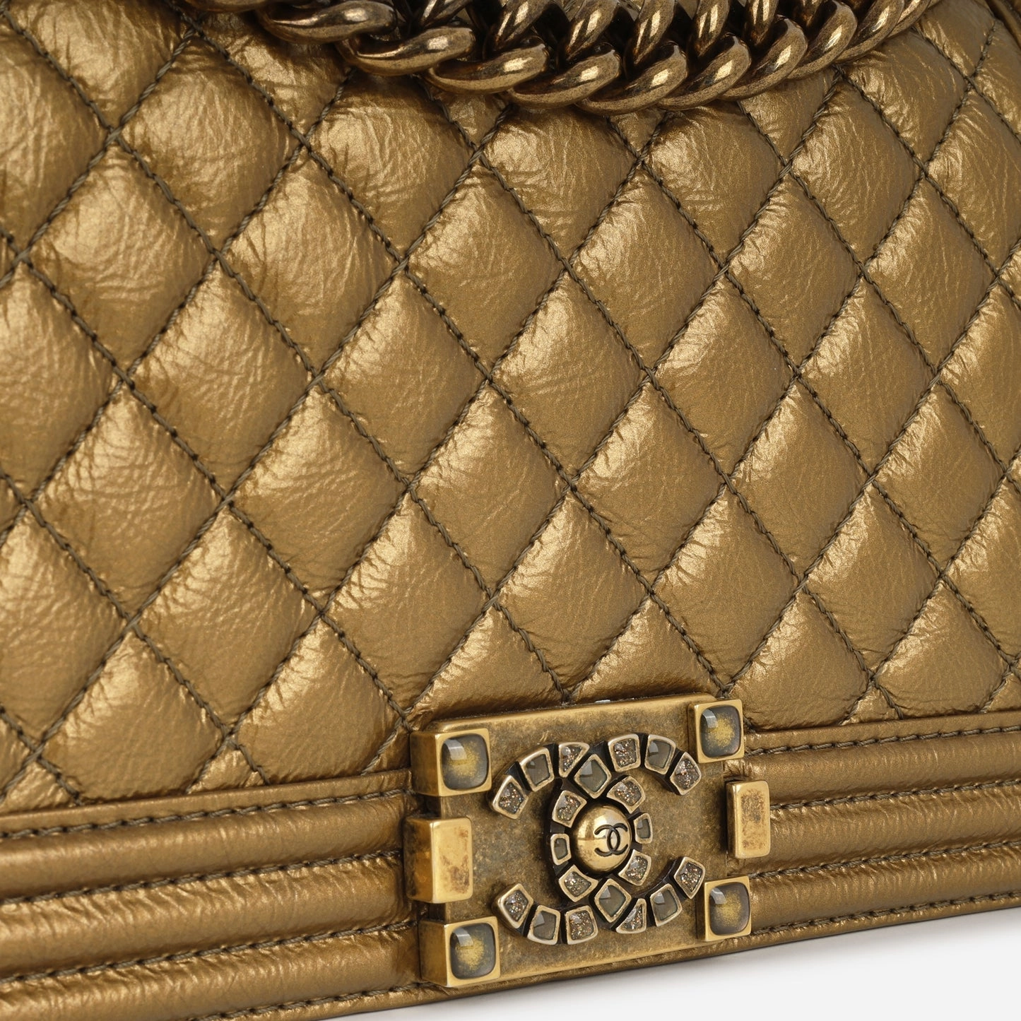 Chanel - Old Medium Boy Bag - Bronze Metallic Quilted Crumpled Calfskin ABHW - 2020 - Pre-Loved