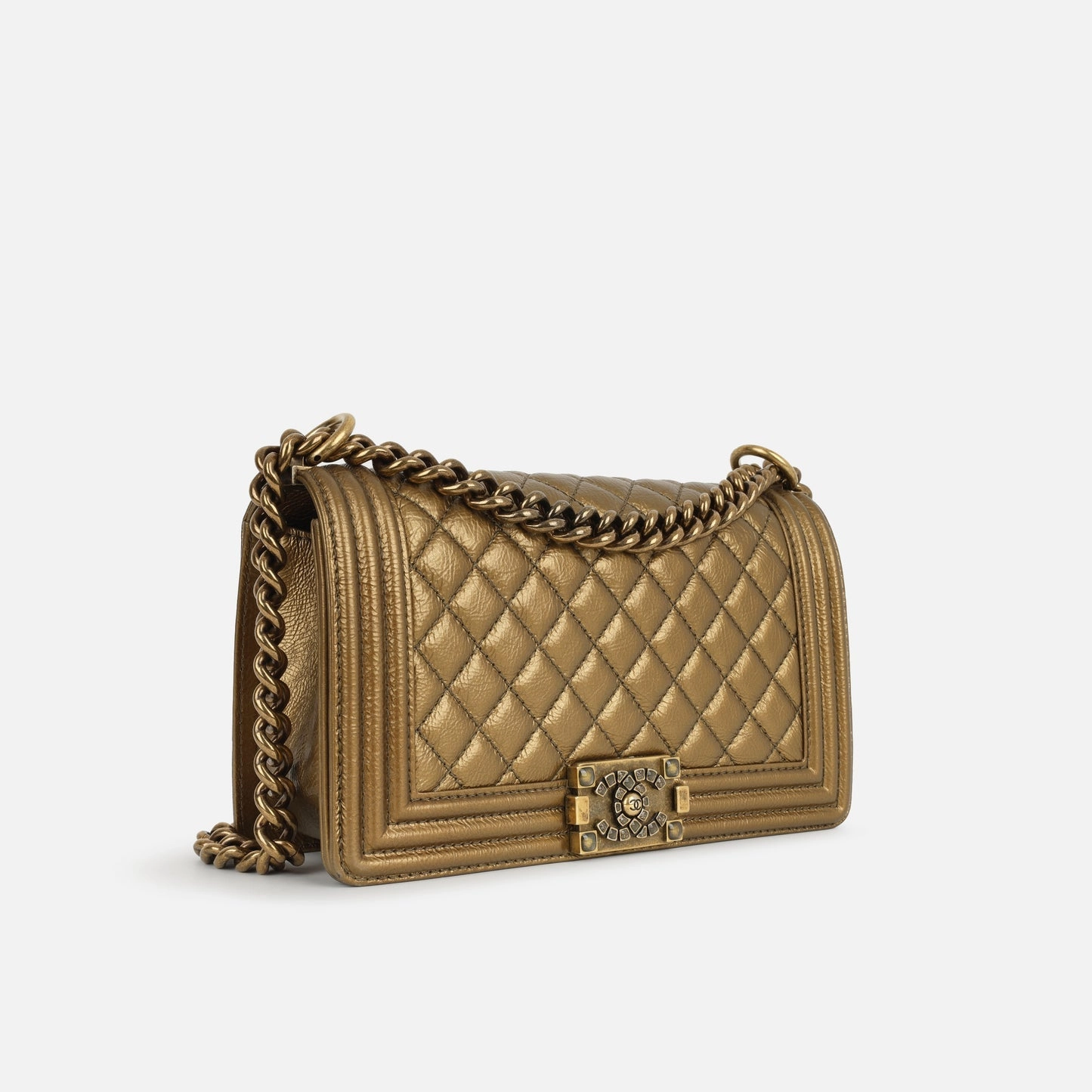 Chanel - Old Medium Boy Bag - Bronze Metallic Quilted Crumpled Calfskin ABHW - 2020 - Pre-Loved