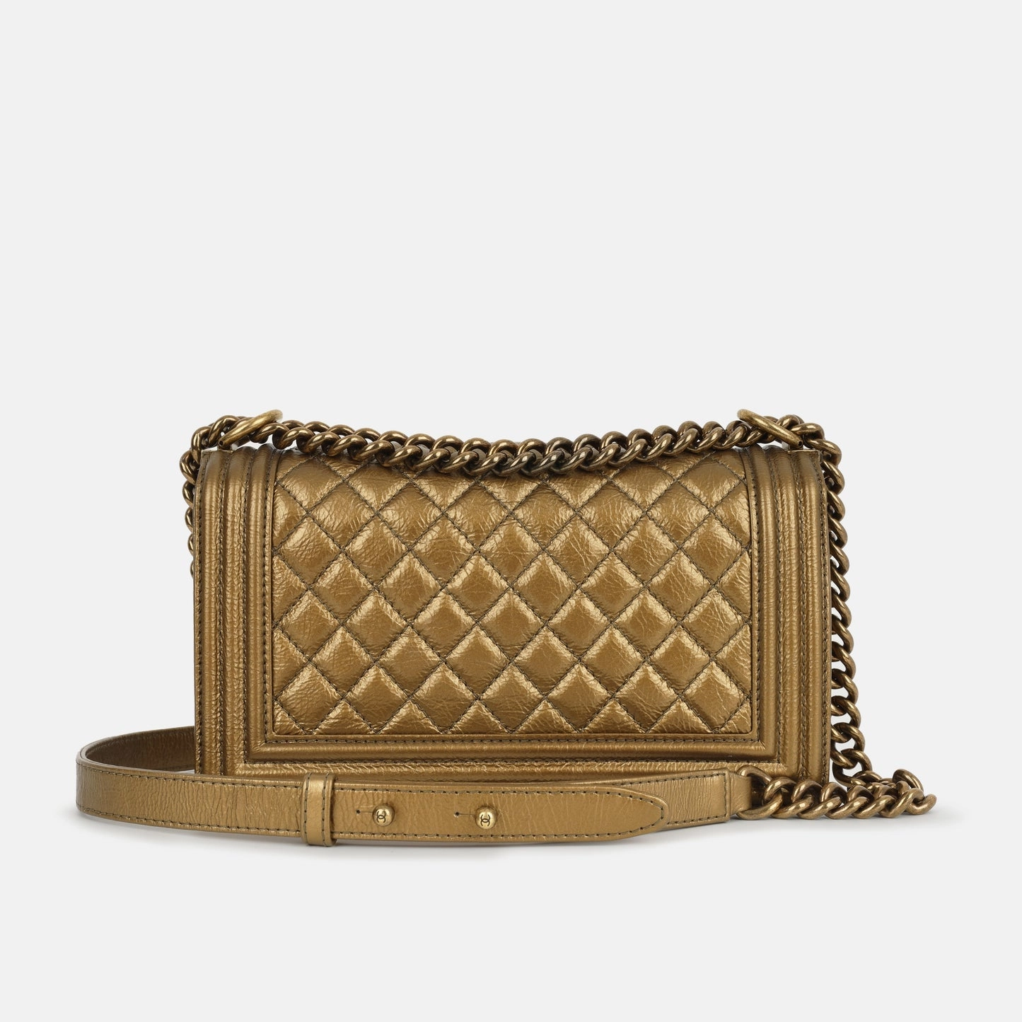 Chanel - Old Medium Boy Bag - Bronze Metallic Quilted Crumpled Calfskin ABHW - 2020 - Pre-Loved