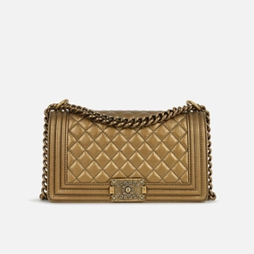 Chanel - Old Medium Boy Bag - Bronze Metallic Quilted Crumpled Calfskin ABHW - 2020 - Pre-Loved