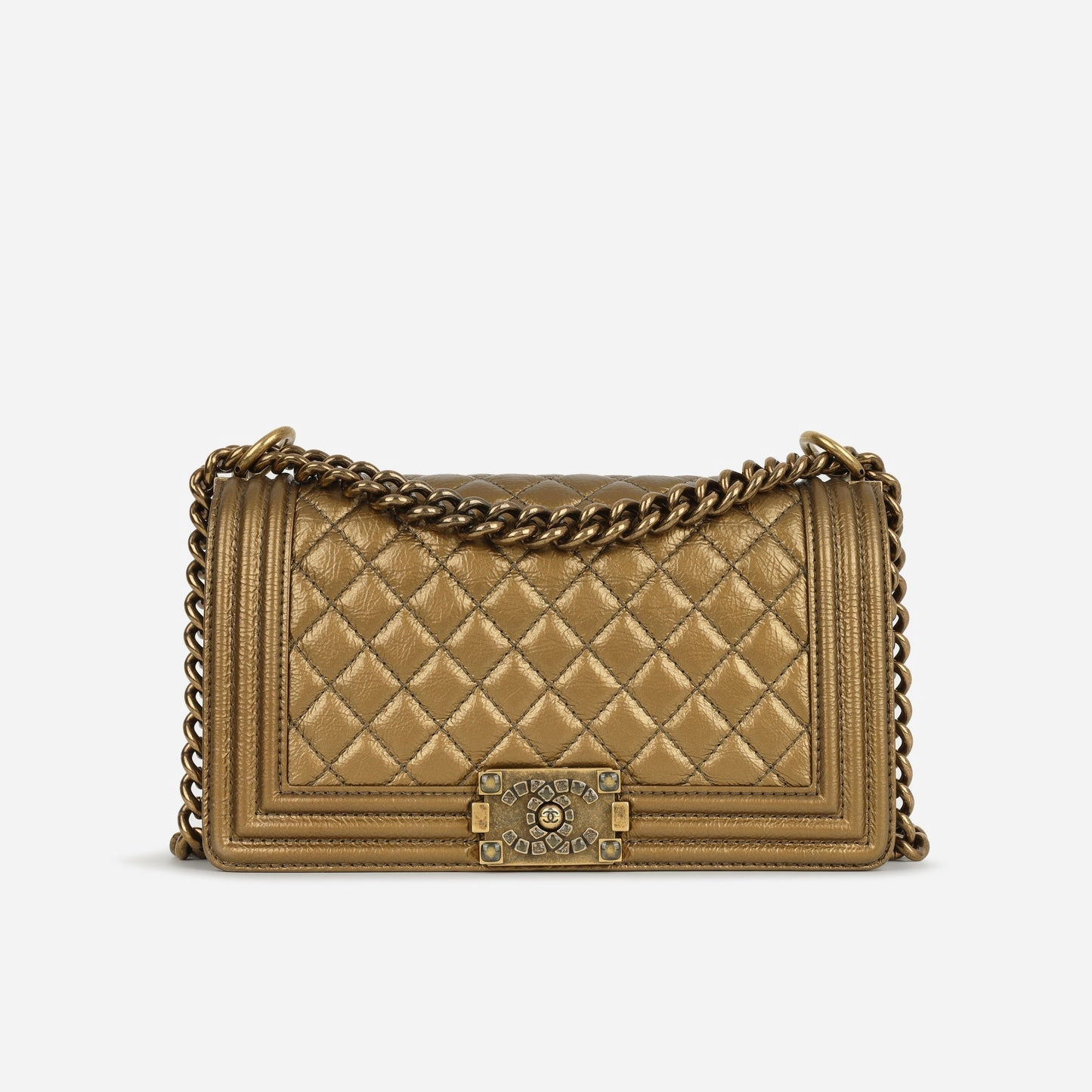 Chanel - Old Medium Boy Bag - Bronze Metallic Quilted Crumpled Calfskin ABHW - 2020 - Pre-Loved