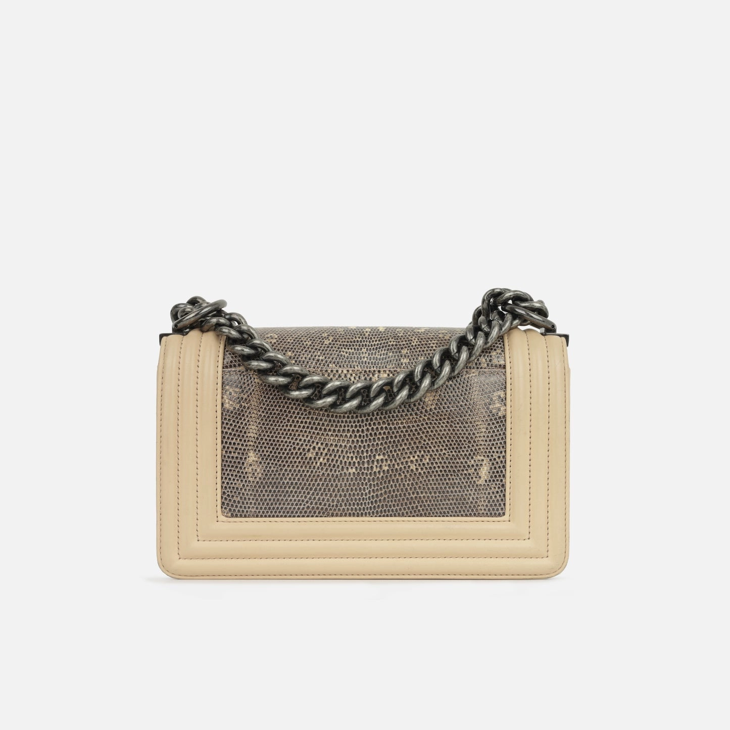 Chanel - Small Boy Bag - Beige Lambskin / Lizard RHW - 2014 - Pre-Loved
