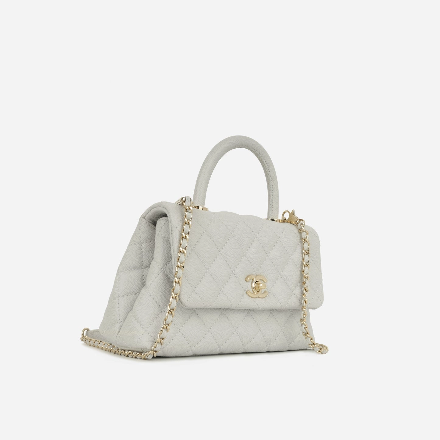 Chanel - Small Coco Handle Bag - Light Grey Caviar CGHW - Pre-Loved - 2019