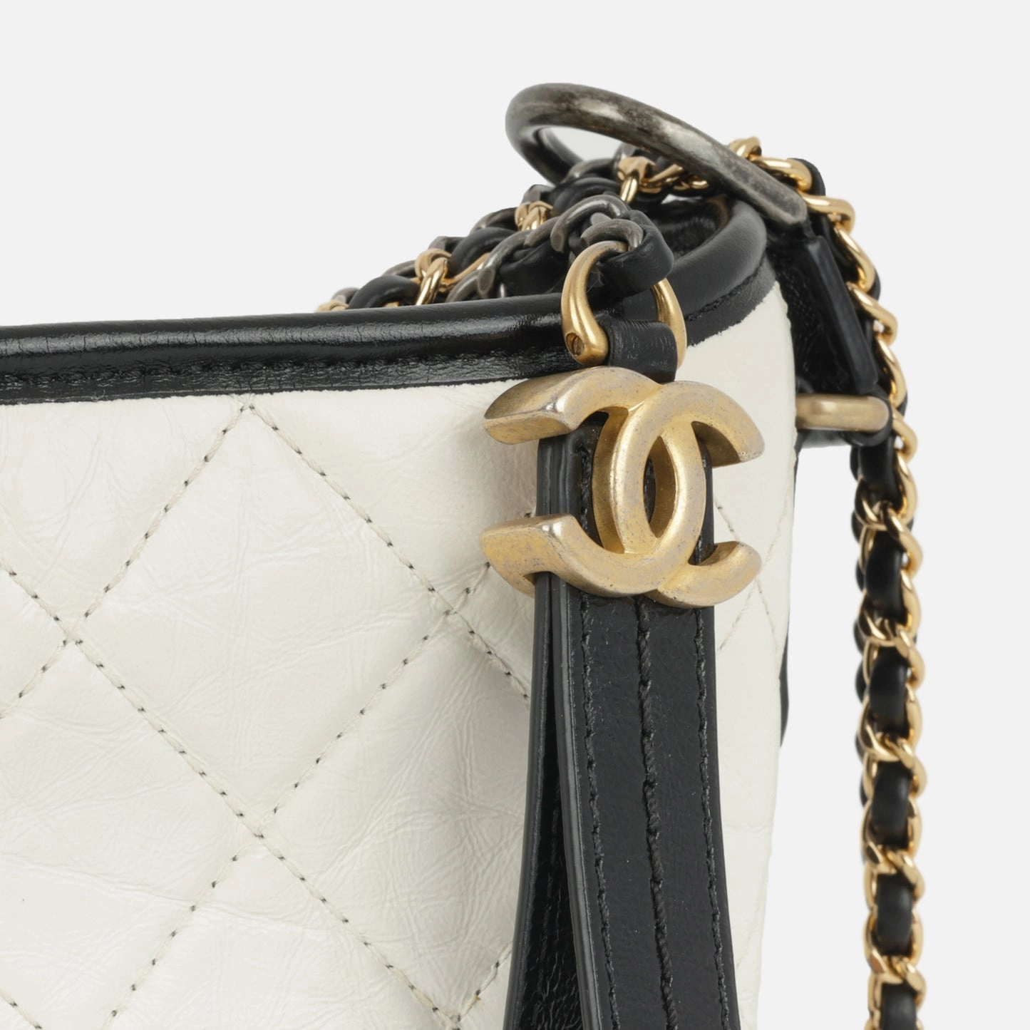 Chanel - Small Gabrielle Bag - White / Black Aged Calfskin MHW - Pre-Loved - 2019