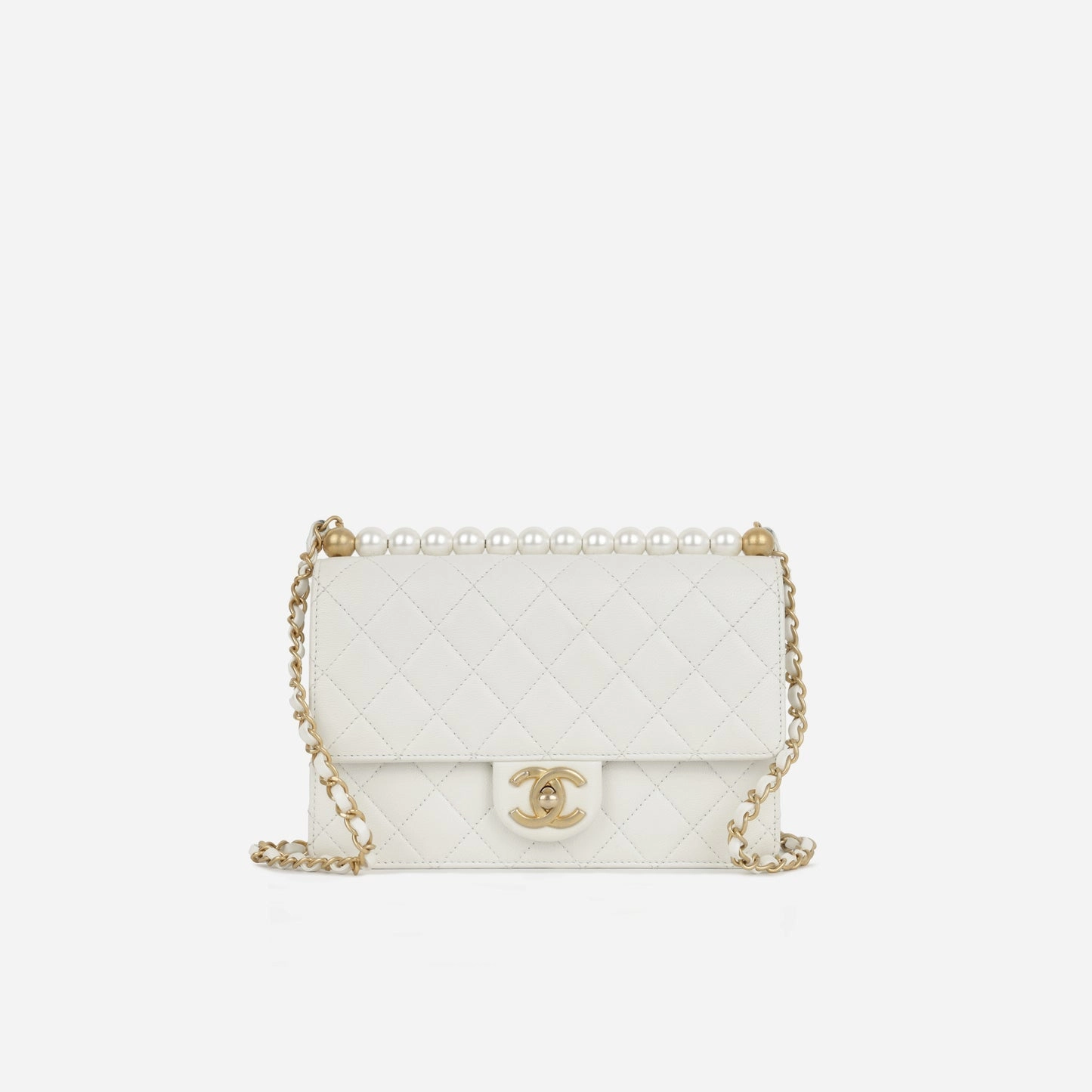 Chanel - Vertical Pearl Flap Bag - White Calfskin AGHW - Pre-Loved - 2019