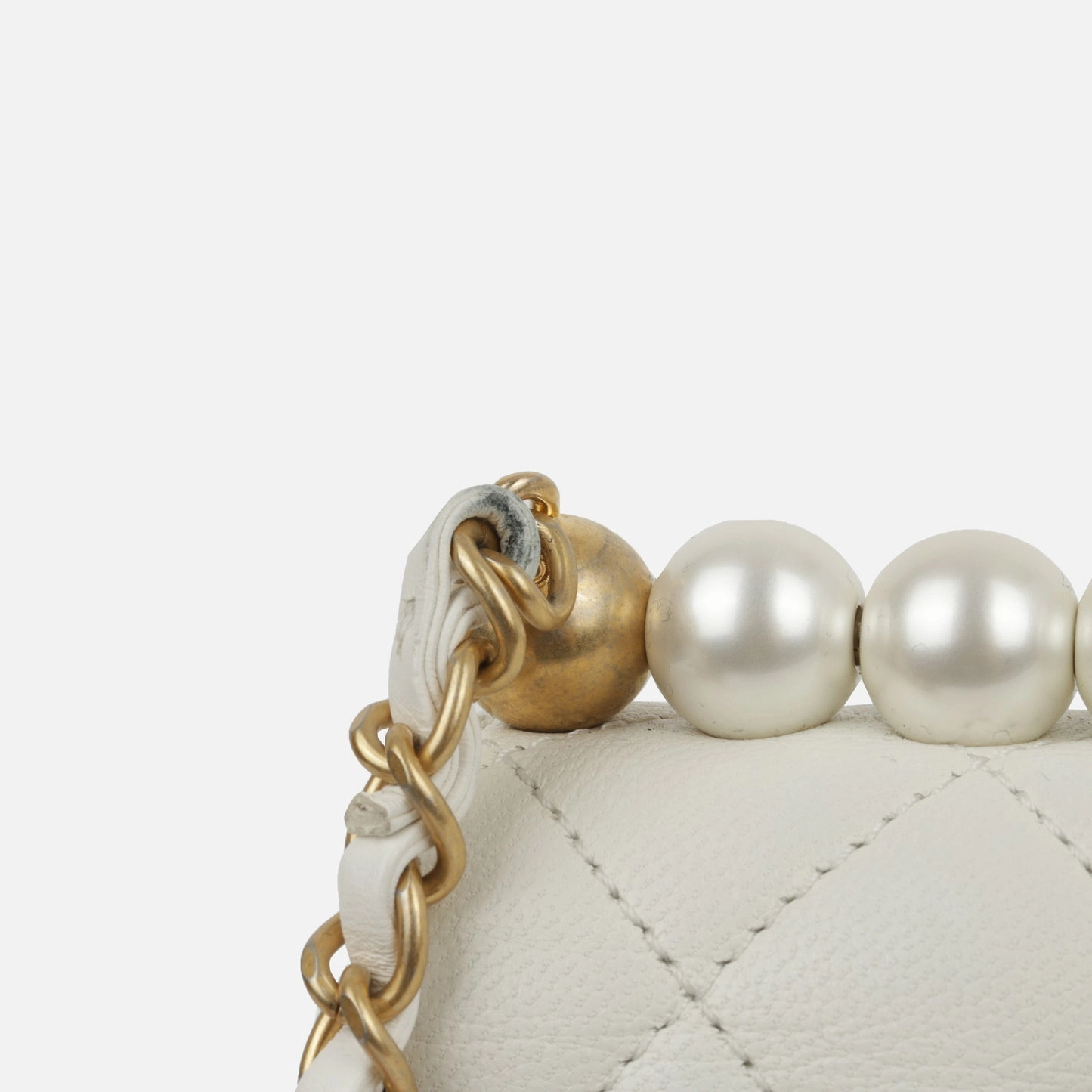 Chanel - Vertical Pearl Flap Bag - White Calfskin AGHW - Pre-Loved - 2019