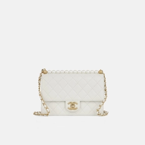 Chanel - Vertical Pearl Flap Bag - White Calfskin AGHW - Pre-Loved - 2019