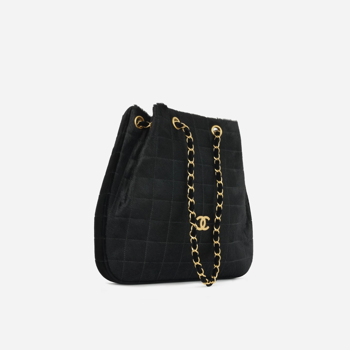 Chanel - Vintage Chocolate Bar Drawstring Tote - Black Pony Hair BGHW - 2000 - Pre-Loved