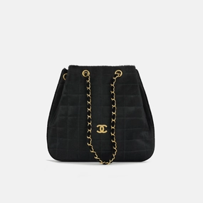 Chanel - Vintage Chocolate Bar Drawstring Tote - Black Pony Hair BGHW - 2000 - Pre-Loved