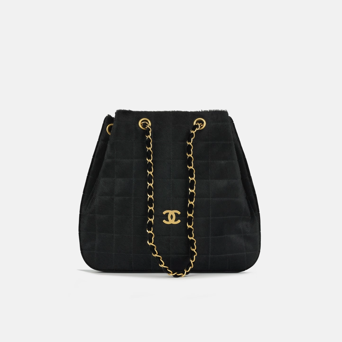 Chanel - Vintage Chocolate Bar Drawstring Tote - Black Pony Hair BGHW - 2000 - Pre-Loved