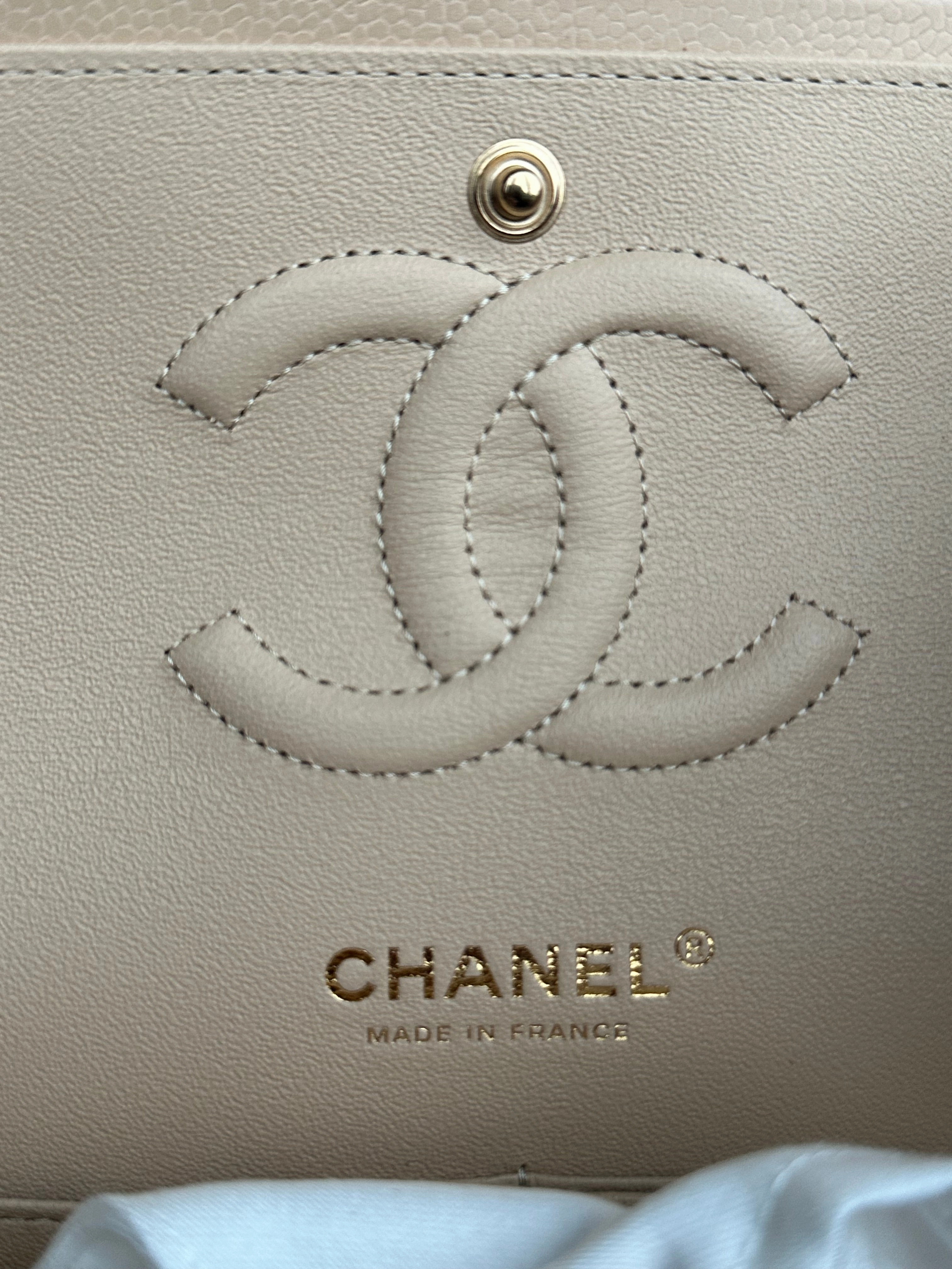 Chanel Beige Caviar Quilted Medium Flap Bag